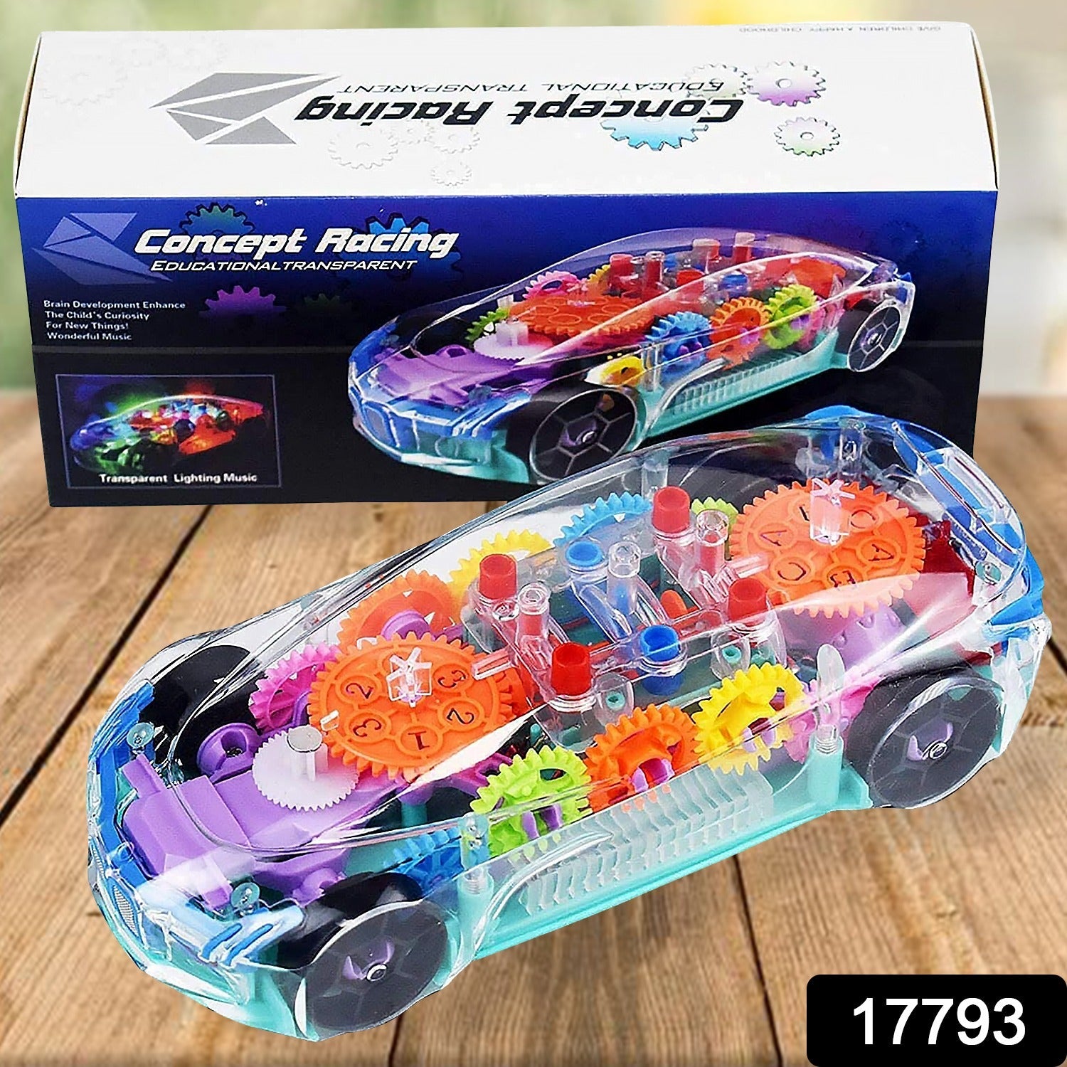Automatic 360 Degree Rotating Transparent Gear Concept Car with Musical and 3D Flashing Lights Toy for Kids Boys & Girls (Multicolor / Battery Not Included) Automatic 360 Degree Rotating Transparent Gear Concept Car with Musical and 3D Flashing Lights Toy for Kids Boys & Girls (Multicolor / Battery Not Included)